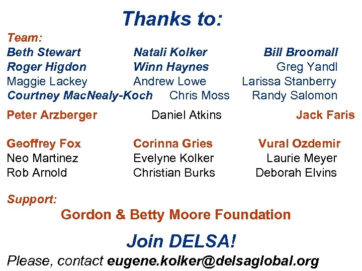 Thanks to: Team: Beth Stewart Natali Kolker Bill Broomall Roger Higdon Winn Haynes Greg