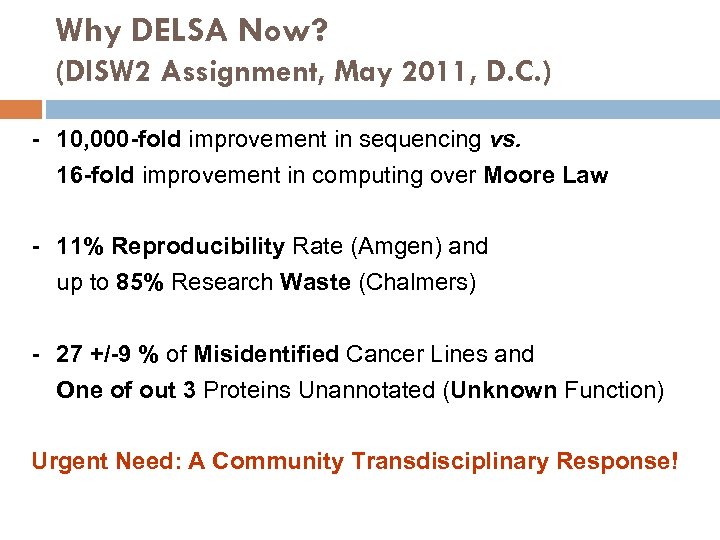 Why DELSA Now? (DISW 2 Assignment, May 2011, D. C. ) - 10, 000