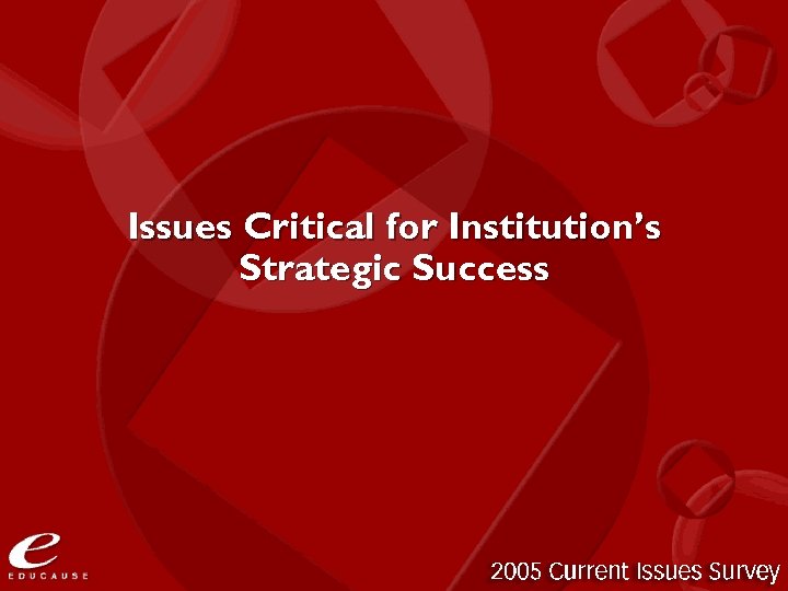 Issues Critical for Institution’s Strategic Success 
