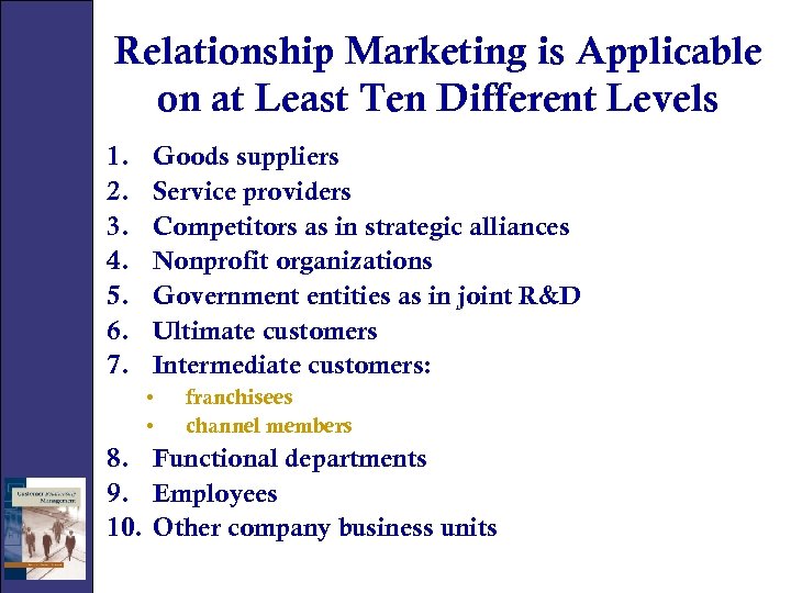 Relationship Marketing is Applicable on at Least Ten Different Levels 1. 2. 3. 4.