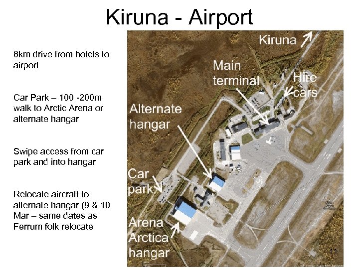 Kiruna - Airport Visitor car park 8 km drive from hotels to airport Car
