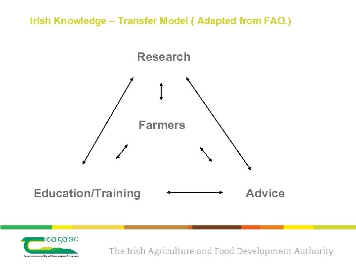 Irish Knowledge – Transfer Model ( Adapted from FAO. ) Research Farmers Education/Training Advice