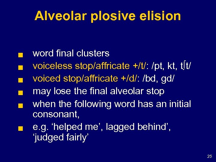 Alveolar plosive elision g g g word final clusters voiceless stop/affricate +/t/: /pt, kt,