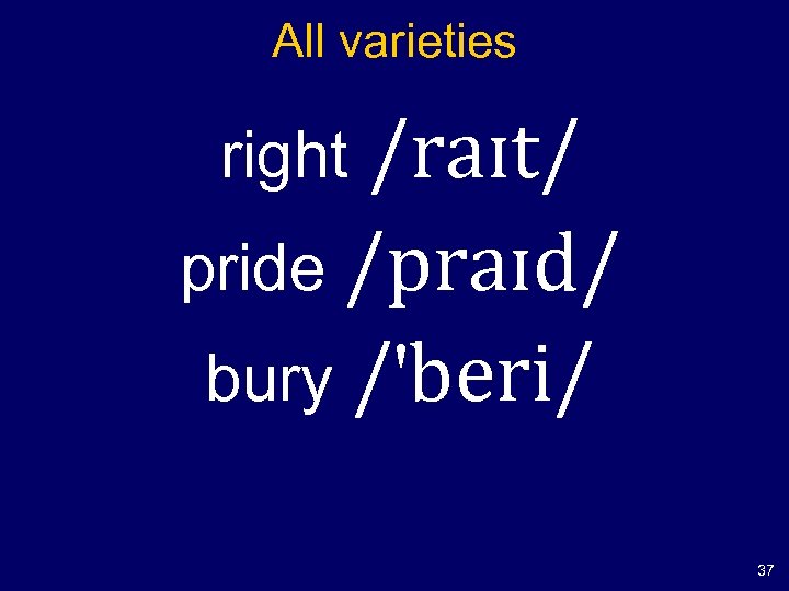 All varieties /raɪt/ pride /praɪd/ bury /'beri/ right 37 