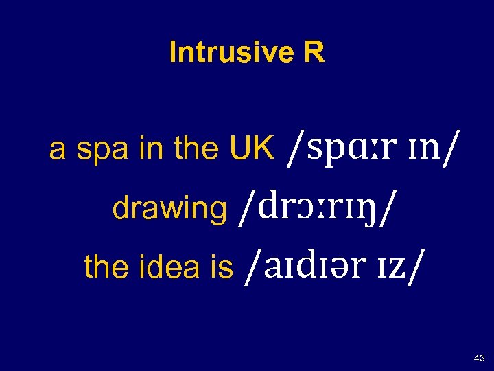 Intrusive R /spɑːr ɪn/ drawing /drɔːrɪŋ/ the idea is /aɪdɪər ɪz/ a spa in