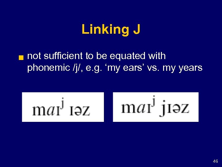 Linking J g not sufficient to be equated with phonemic /j/, e. g. ‘my