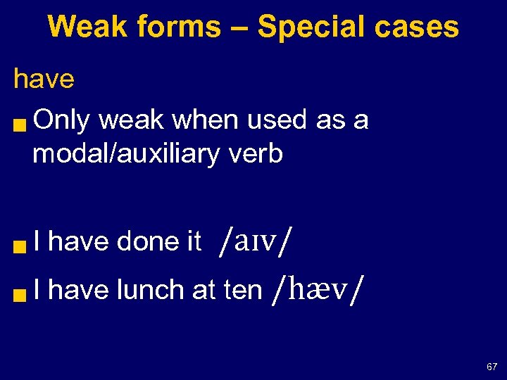 Weak forms – Special cases have g Only weak when used as a modal/auxiliary