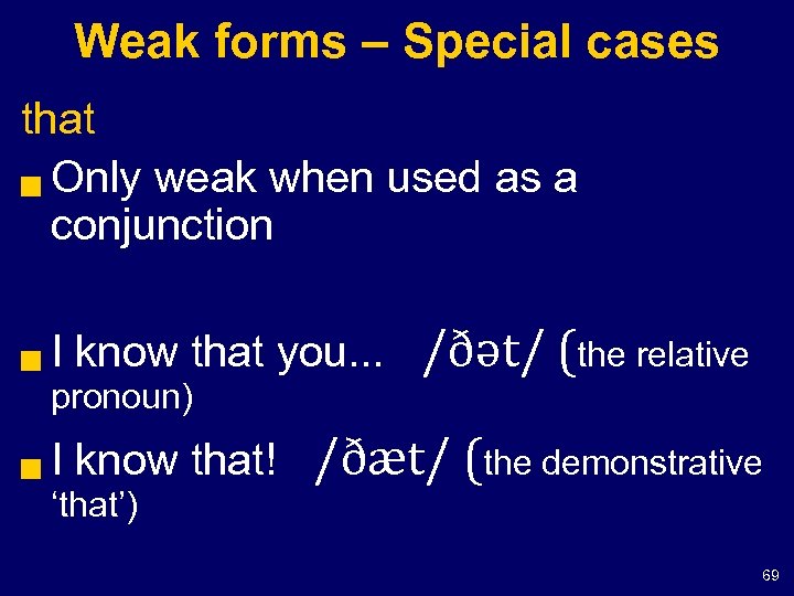 Weak forms – Special cases that g Only weak when used as a conjunction