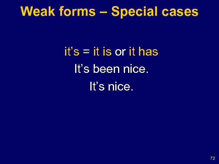 Weak forms – Special cases it’s = it is or it has It’s been