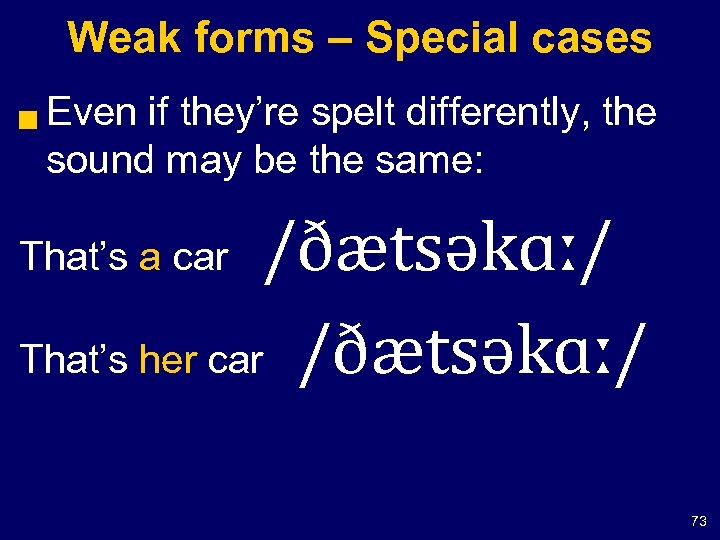 Weak forms – Special cases g Even if they’re spelt differently, the sound may