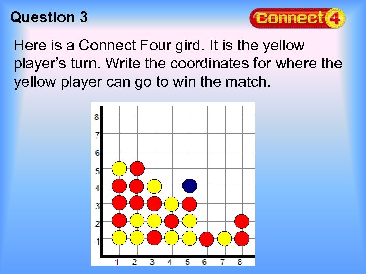 Question 3 Here is a Connect Four gird. It is the yellow player’s turn.