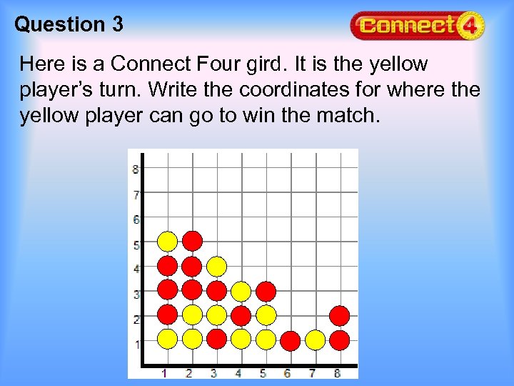 Question 3 Here is a Connect Four gird. It is the yellow player’s turn.