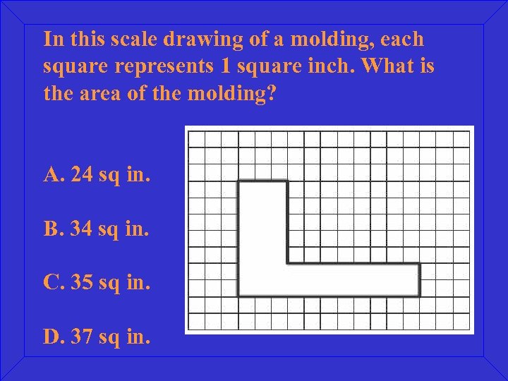 In this scale drawing of a molding, each square represents 1 square inch. What