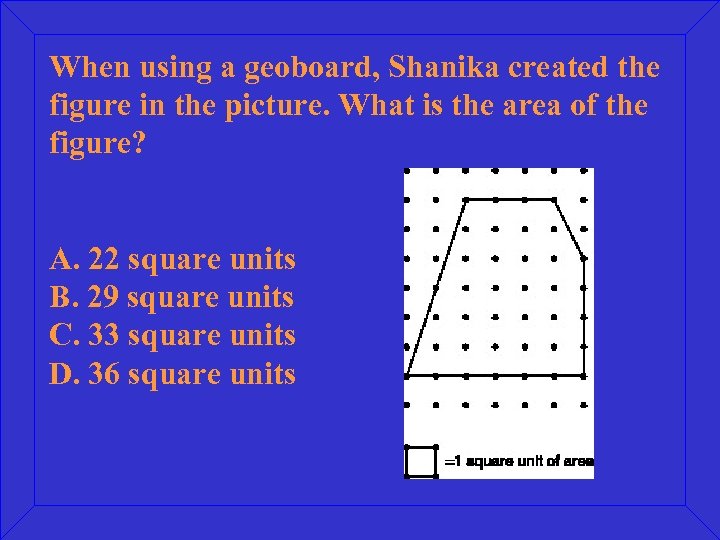 When using a geoboard, Shanika created the figure in the picture. What is the