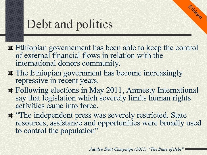 Et hi op Debt and politics ia Ethiopian governement has been able to keep