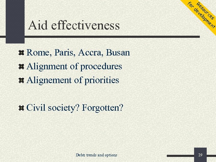 fo r Aid effectiveness Re de sou ve rc lo es pm en t