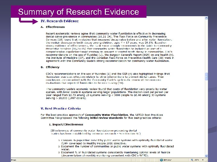 Summary of Research Evidence 