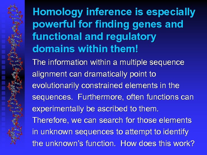 Homology inference is especially powerful for finding genes and functional and regulatory domains within