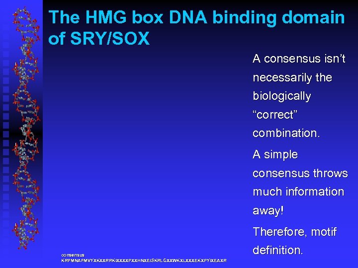 The HMG box DNA binding domain of SRY/SOX A consensus isn’t necessarily the biologically