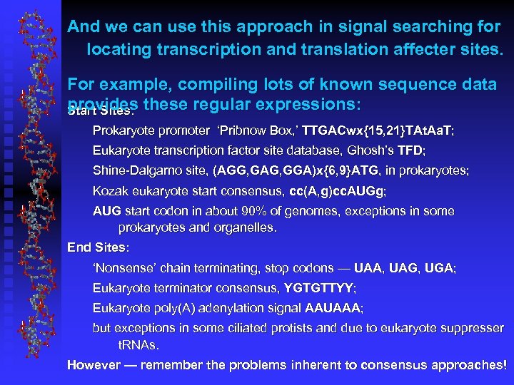 And we can use this approach in signal searching for locating transcription and translation