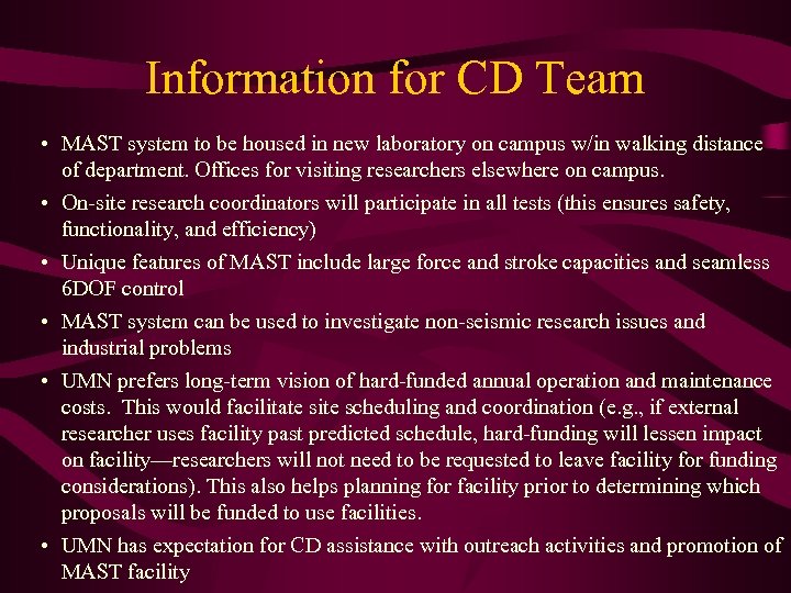 Information for CD Team • MAST system to be housed in new laboratory on