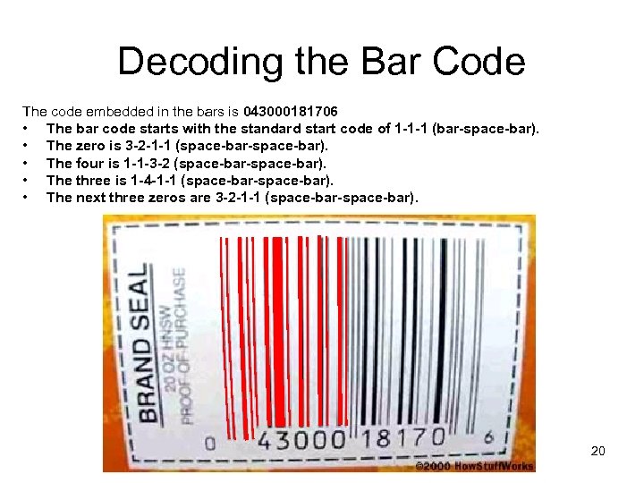 Decoding the Bar Code The code embedded in the bars is 043000181706 • The