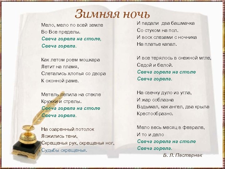 Зимняя ночь Мело, мело по всей земле Во Все пределы. Свеча горела на столе,