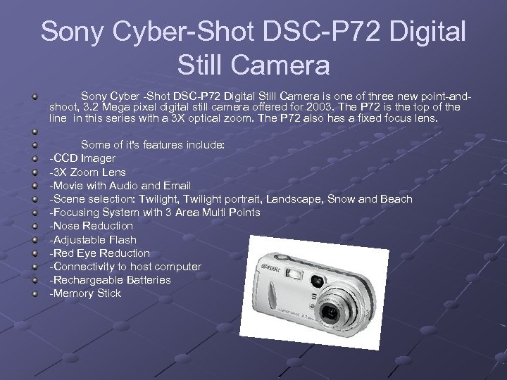 Sony Cyber-Shot DSC-P 72 Digital Still Camera Sony Cyber -Shot DSC-P 72 Digital Still