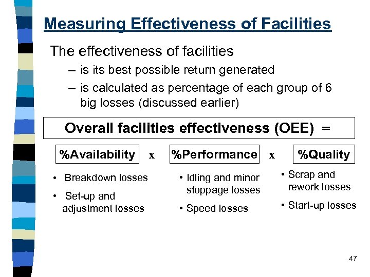 Measuring Effectiveness of Facilities The effectiveness of facilities – is its best possible return