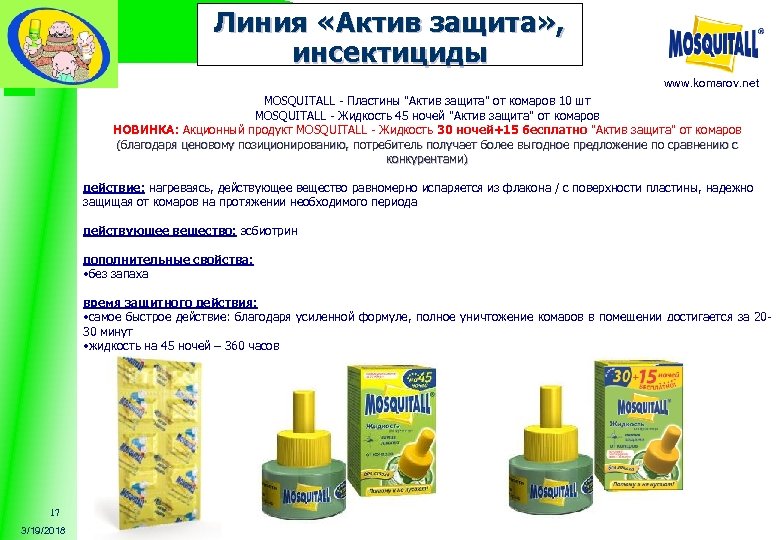 Линия «Актив защита» , инсектициды www. komarov. net MOSQUITALL - Пластины 