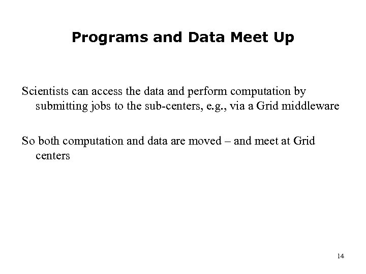 Programs and Data Meet Up Scientists can access the data and perform computation by