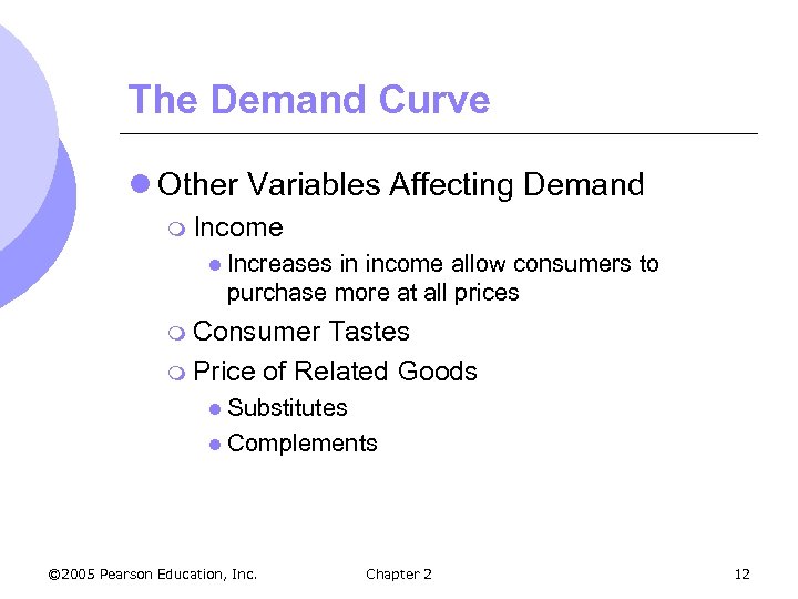 The Demand Curve l Other Variables Affecting Demand m Income l Increases in income