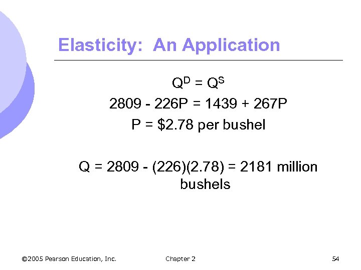 Elasticity: An Application QD = Q S 2809 - 226 P = 1439 +