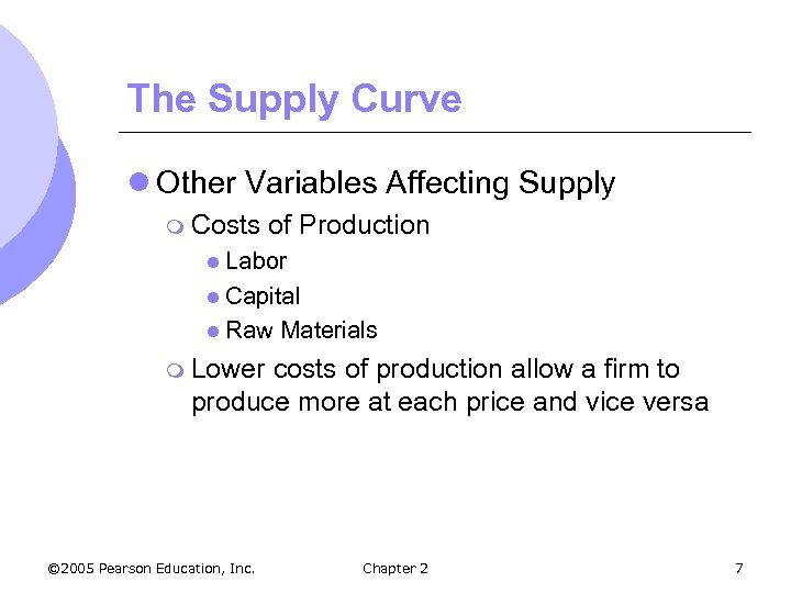 The Supply Curve l Other Variables Affecting Supply m Costs of Production l Labor