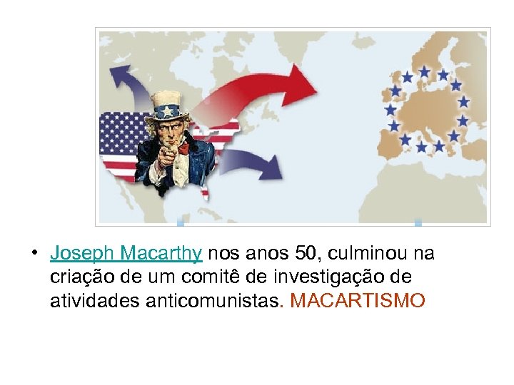  • Joseph Macarthy nos anos 50, culminou na criação de um comitê de