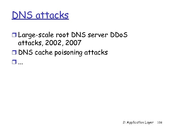 DNS attacks r Large-scale root DNS server DDo. S attacks, 2002, 2007 r DNS