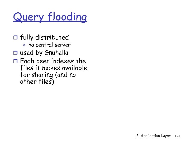 Query flooding r fully distributed v no central server r used by Gnutella r