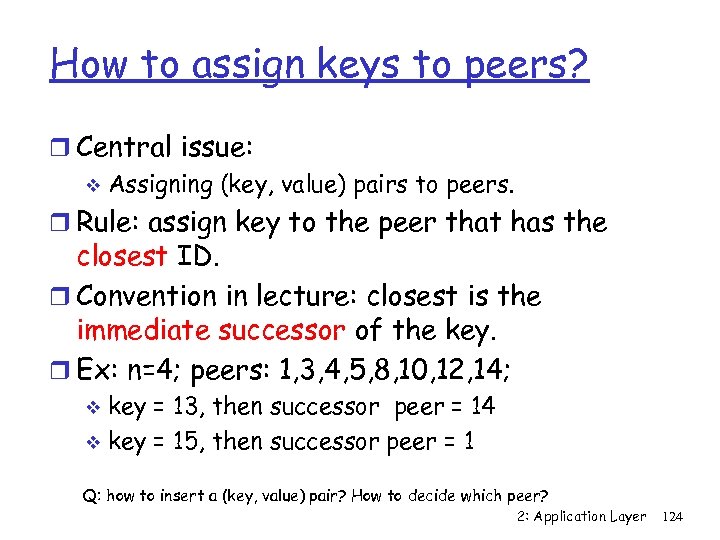 How to assign keys to peers? r Central issue: v Assigning (key, value) pairs