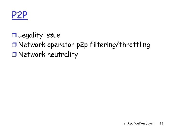 P 2 P r Legality issue r Network operator p 2 p filtering/throttling r