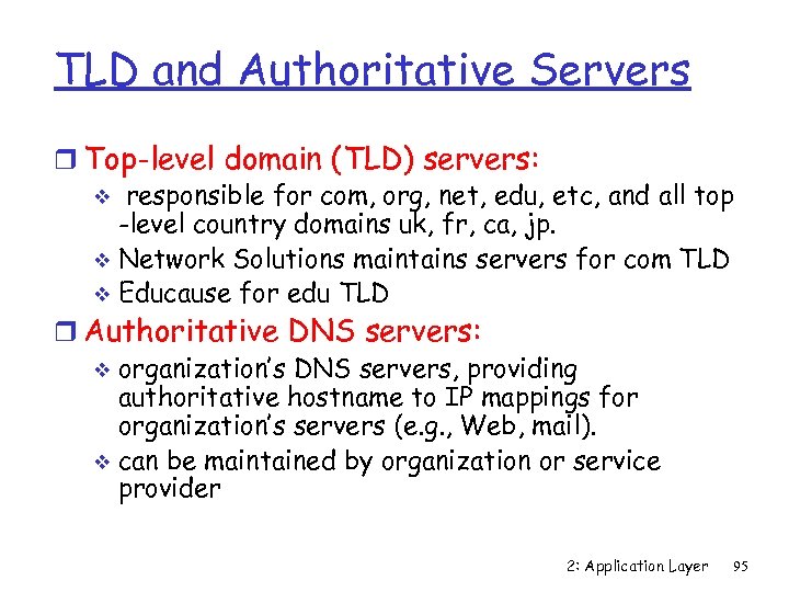 TLD and Authoritative Servers r Top-level domain (TLD) servers: v responsible for com, org,