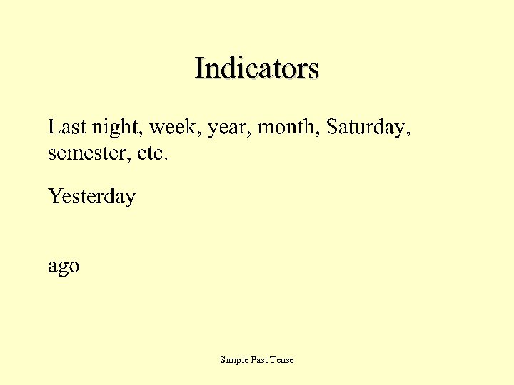 Indicators Simple Past Tense 