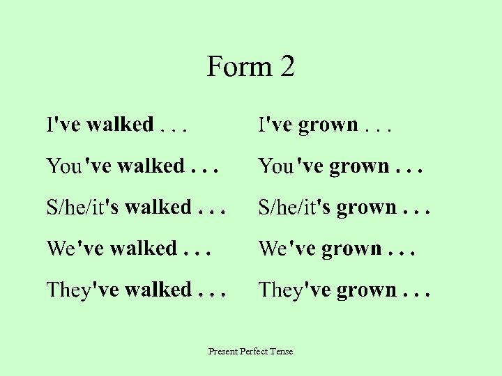 Form 2 Present Perfect Tense 