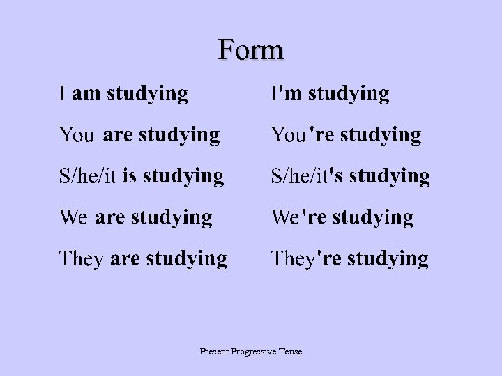 Form Present Progressive Tense 