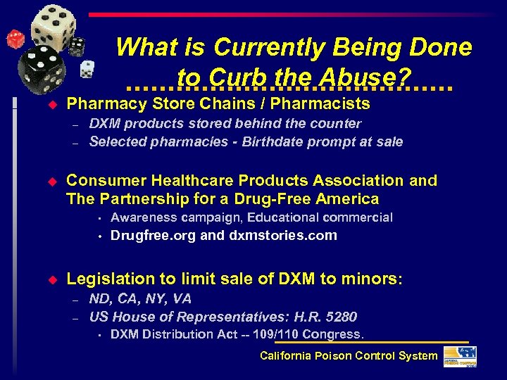 What is Currently Being Done to Curb the Abuse? u Pharmacy Store Chains /