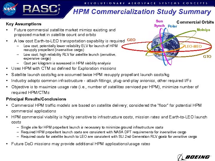 HPM Commercialization Study Summary Key Assumptions • Future commercial satellite market mimics existing and
