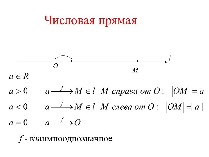 Числовая прямая l O f - взаимнооднозначное M 
