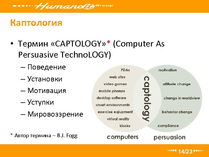Каптология • Термин «CAPTOLOGY» * (Computer As Persuasive Techno. LOGY) – Поведение – Установки