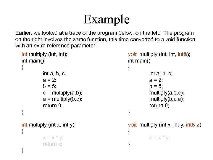 Example Earlier, we looked at a trace of the program below, on the left.