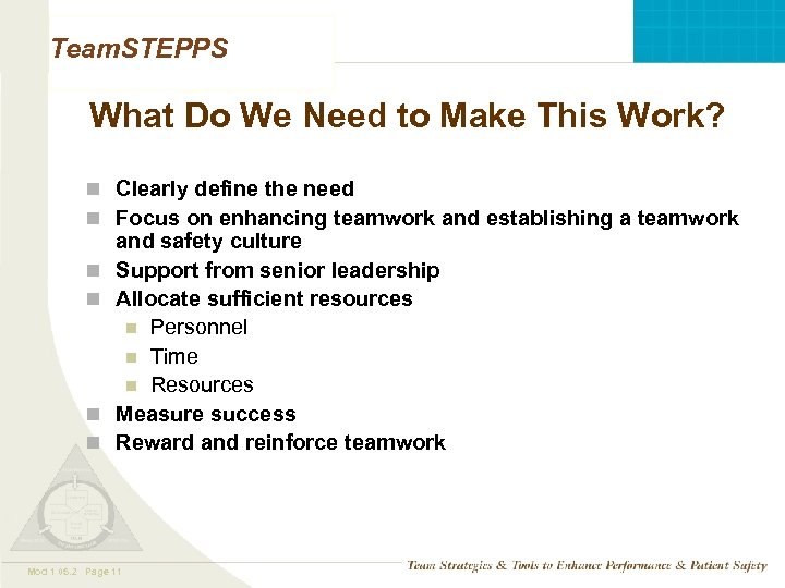 Team. STEPPS What Do We Need to Make This Work? n Clearly define the