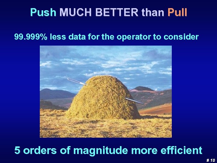 Push MUCH BETTER than Pull 99. 999% less data for the operator to consider